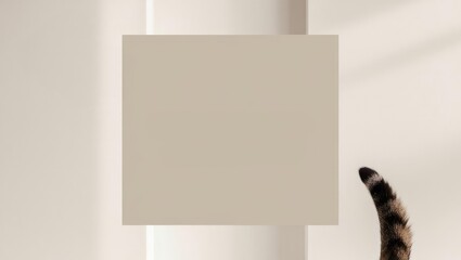 Minimalist Neutral Background with Cat Elements for Text or Design Overlay, Featuring Whisker and Tail Detail