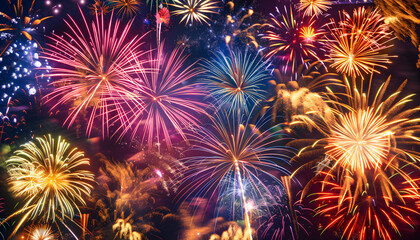 Naklejka premium Colorful fireworks exploding in the night sky
