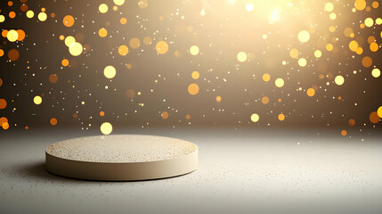 Cream Podium With Gold Glitter Display