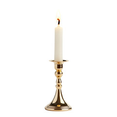 Brass Candle Holder with Candle on white background