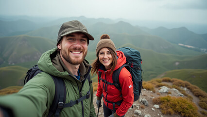 Hikers take a self portrait from the top of a hill