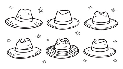 straw hat and starfish line art sketch