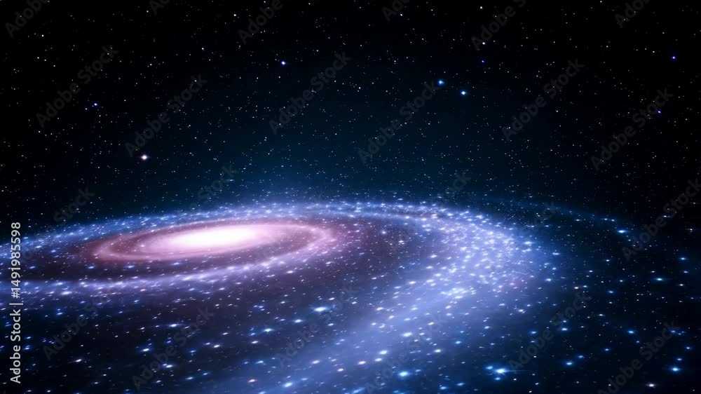 Wall mural spinning spiral galaxy animation displays a vibrant array of stars and nebulae with bright center an