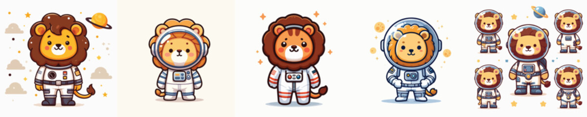 cute lion vector in astronaut costume