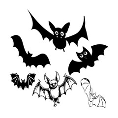 Bat black and white vector set