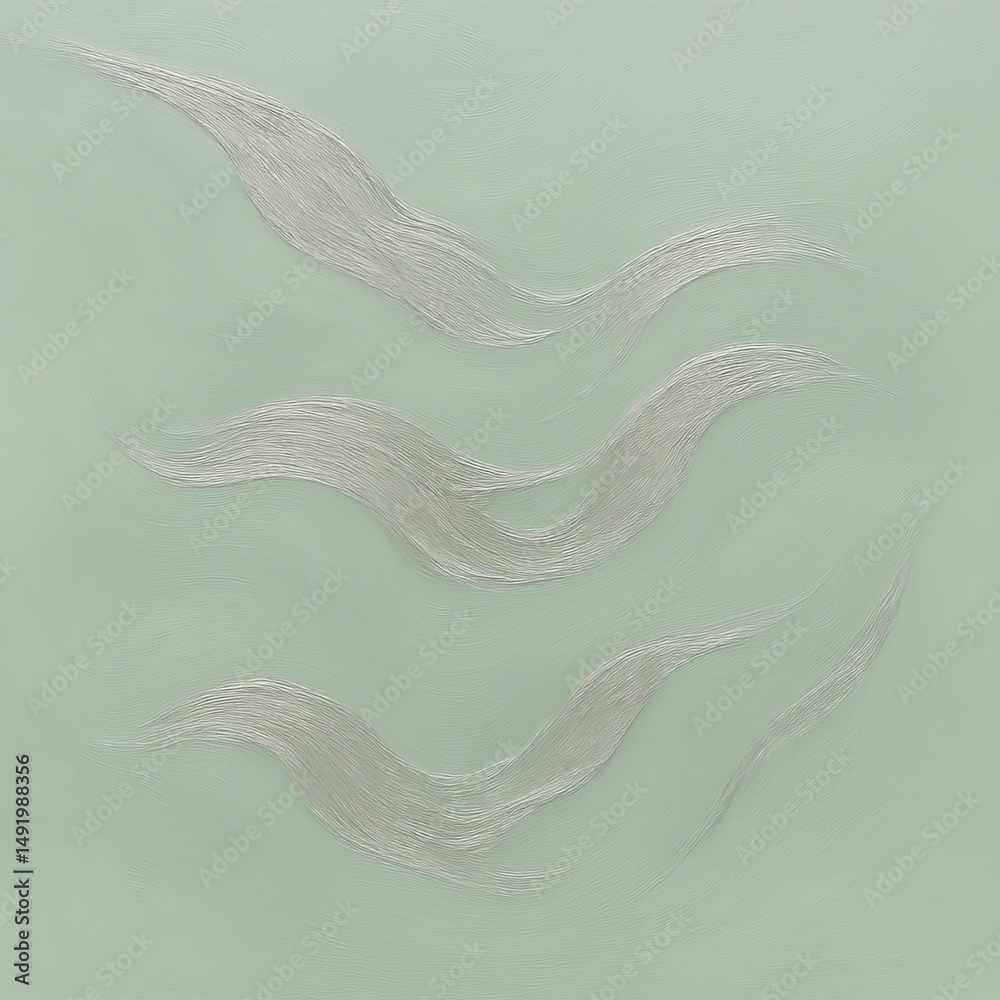 Poster abstract silver wave patterns on a soft green background create a calming visual in contemporary des