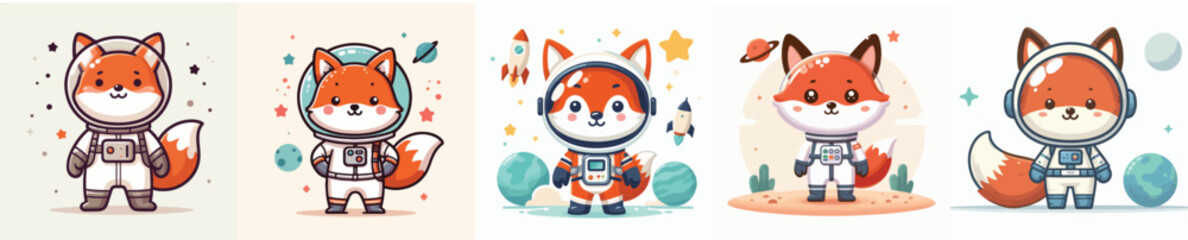 cute fox vector in astronaut costume