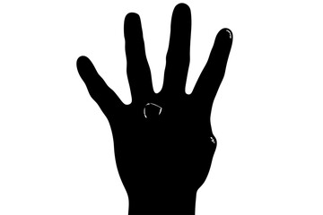 Obraz premium Silhouette design of a hand counting on fingers in close up, hand, finger, count, counting, number, one, two, three, four, five, up, gesture, silhouette, black, white, vector, design, illustration, ou