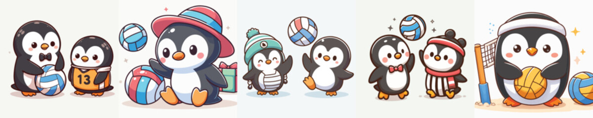 cute penguin vector playing volleyball