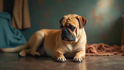 Captivating canine portrait showcasing a fawn-colored bulldog's expressive gaze
