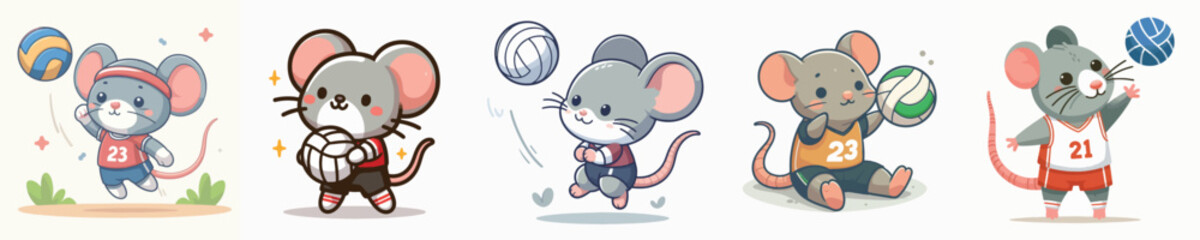 cute mouse vector playing volleyball