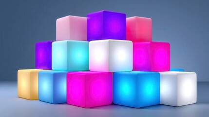 Obraz premium Colorful Cubes Stacked, Abstract Background, Modern Design. Graphic Element, 3D Render.