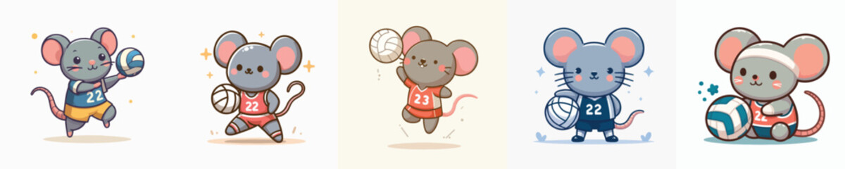 cute mouse vector playing volleyball