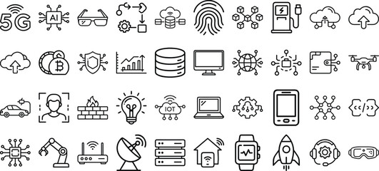 set of hand drawn vector technology & digital icons