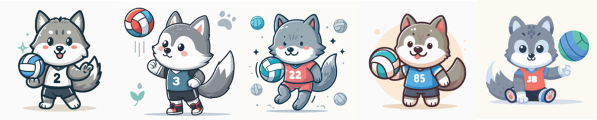 cute wolf vector playing volleyball