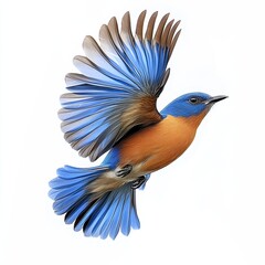 Flying Eastern Bluebird, white background