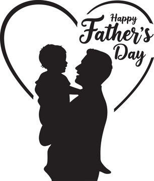 Dancing Family Silhouette Vector of a Couple with Child in Black Illustration. Farher's day.