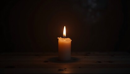 Candle Burning in Dark Room Casting Soft Light