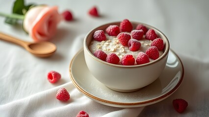 Delicious Oatmeal Breakfast Bowl with Raspberries