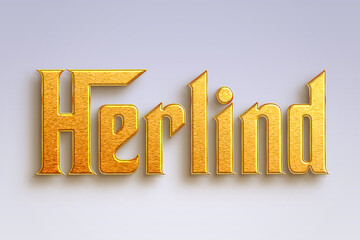 Gold text effect of Deutsche name Herlind on light-blue background.