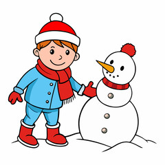 Cute Boy and Snowman Clipart