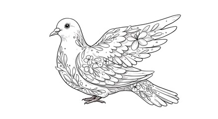 Fototapeta premium Dove with floral pattern illustration