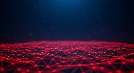 Abstract red network, nodes, lines, dark background. Digital connection concept