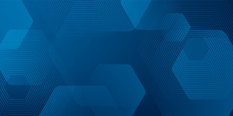Modern abstract blue background with glowing geometric lines. Blue gradient hexagon shape design. Futuristic technology concept. Suit for banner, brochure, science, website, corporate, poster, cover