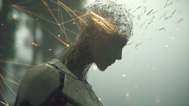 with a transparent head revealing neural network structure