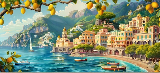 Amalfi Coast Italy with Lemon Trees, Sea, and Coastal Buildings