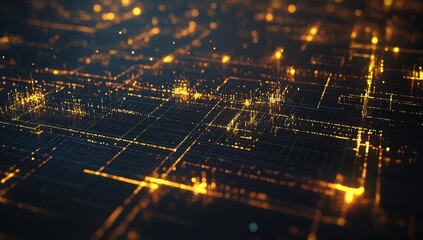 Abstract network of glowing data points on a dark background
