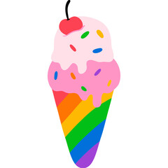 Groovy Rainbow Ice Cream Cone with Heart Cherry Topping Doodle