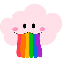 Groovy Pink Cloud with Rainbow Smile Doodle