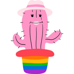 Groovy Pink Cactus with Rainbow Pot Doodle