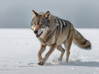 Fototapeta premium A full-body action shot of a wolf mid-run