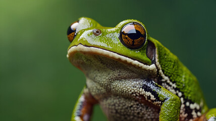 Obraz premium Crowned Tree Frog closeup with green blur background 