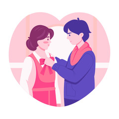A flat style illustration showing couple caring each other