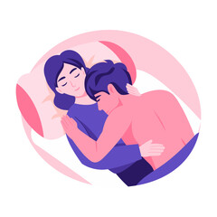 A couple is sleeping peacefully together, flat style illustration
