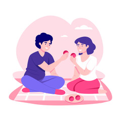 A flat style illustration showing a picnic date