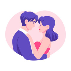 A flat style illustration showing a couple looking at each other