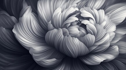 Detailed grayscale peony close-up