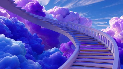 Fototapeta premium Dreamy Stairway to Heaven: Surreal Sky with Clouds, Fantasy Concept and Spiritual Journey