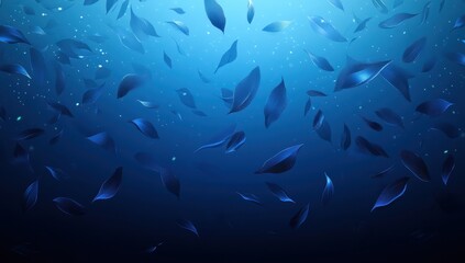 Dark blue background, many small, stylized leaves falling