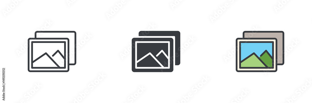 Poster gallery, image collection different style icon set