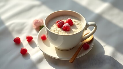 Delicious Oatmeal Breakfast with Raspberries in a Cup