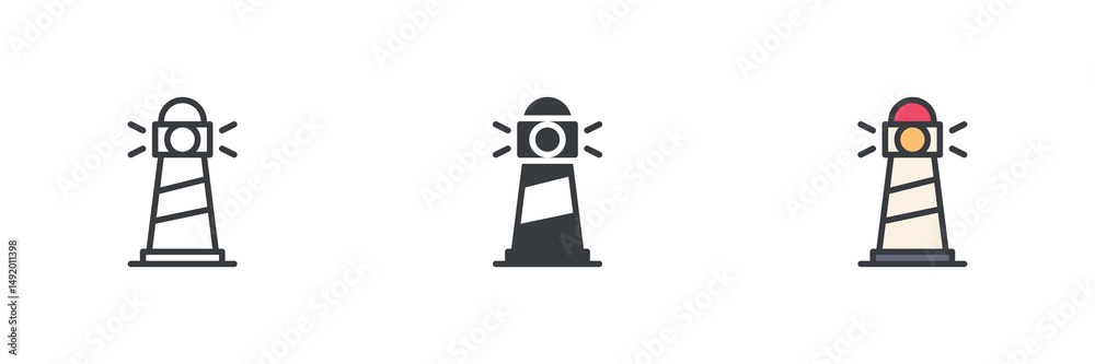 Poster lighthouse different style icon set