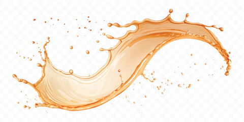smooth liquid orange  Juice water splash in curve style isolated on transparent background 
