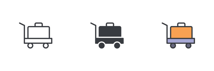 Luggage trolley different style icon set
