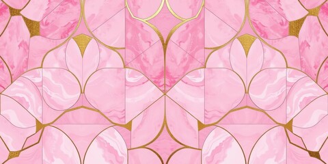 Abstract pink gold marble mosaic with art deco geometric patterns , marble, art deco