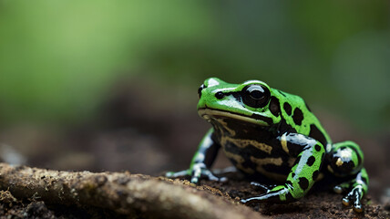 Obraz premium Vicenti's Poison Frog closeup with green background 